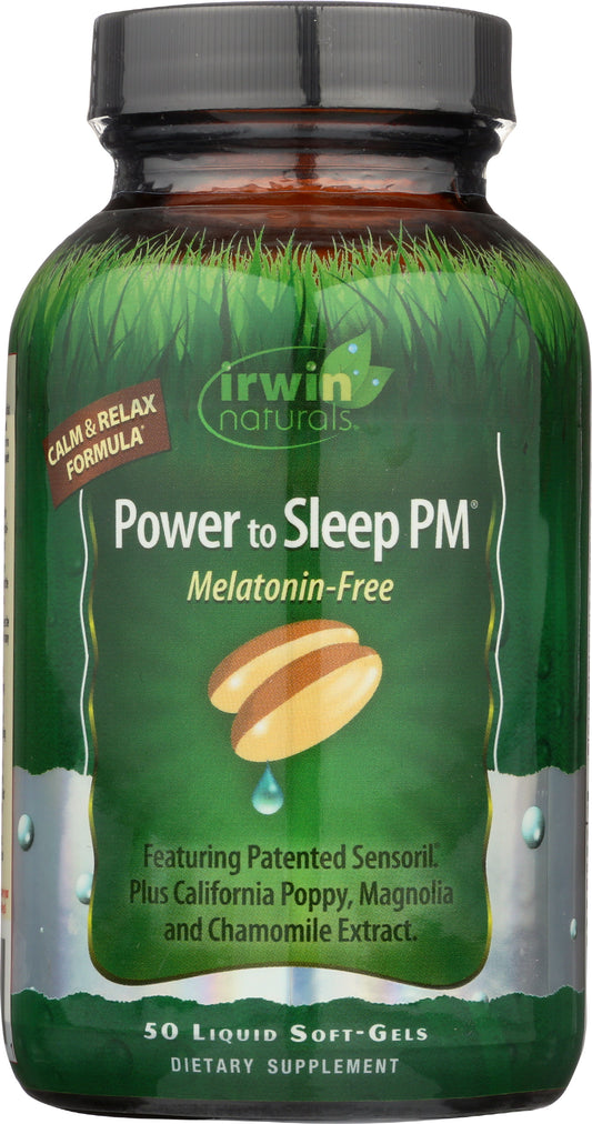 Irwin Naturals Power to Sleep PM 50 Soft Gels Front of Bottle