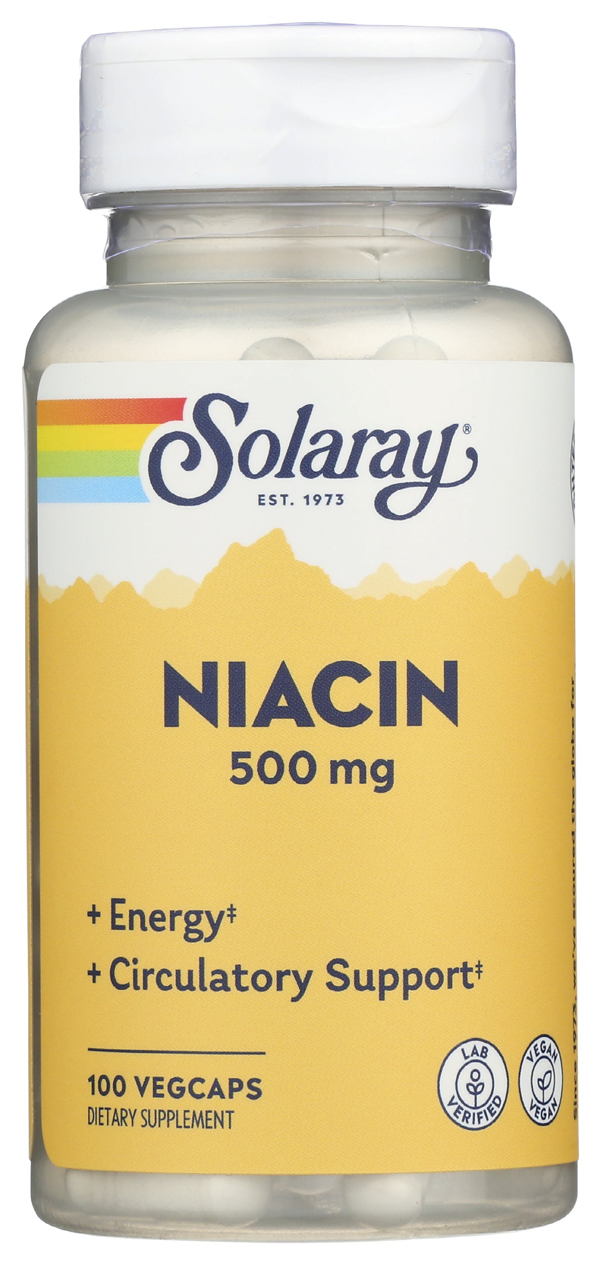 Solaray Niacin 500 mg 100 Vegcaps Front of Bottle