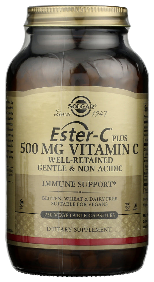 Solgar Ester-C Plus 500 mg Vitamin C 250 Vegetable Capsules Front of Bottle