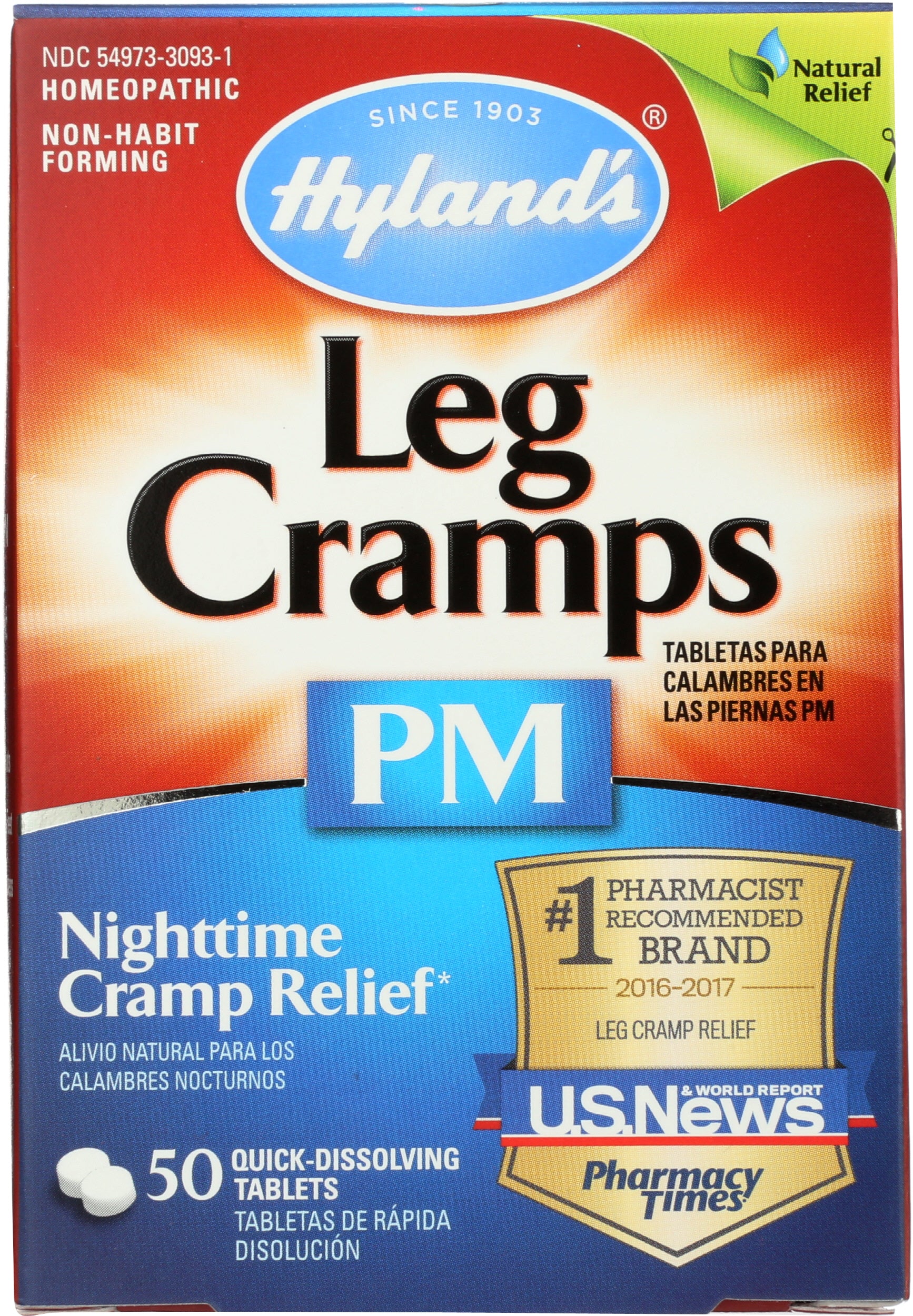 Hyland's Leg Cramps PM 50 Tablets Front