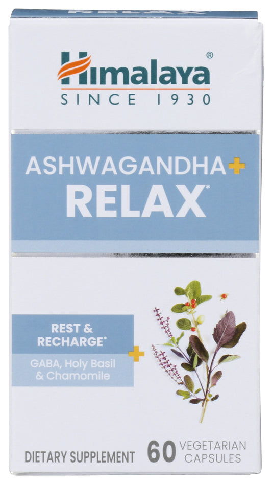Himalaya Ashwagandha+ Relax 60 Vegetarian Capsules Front of Box