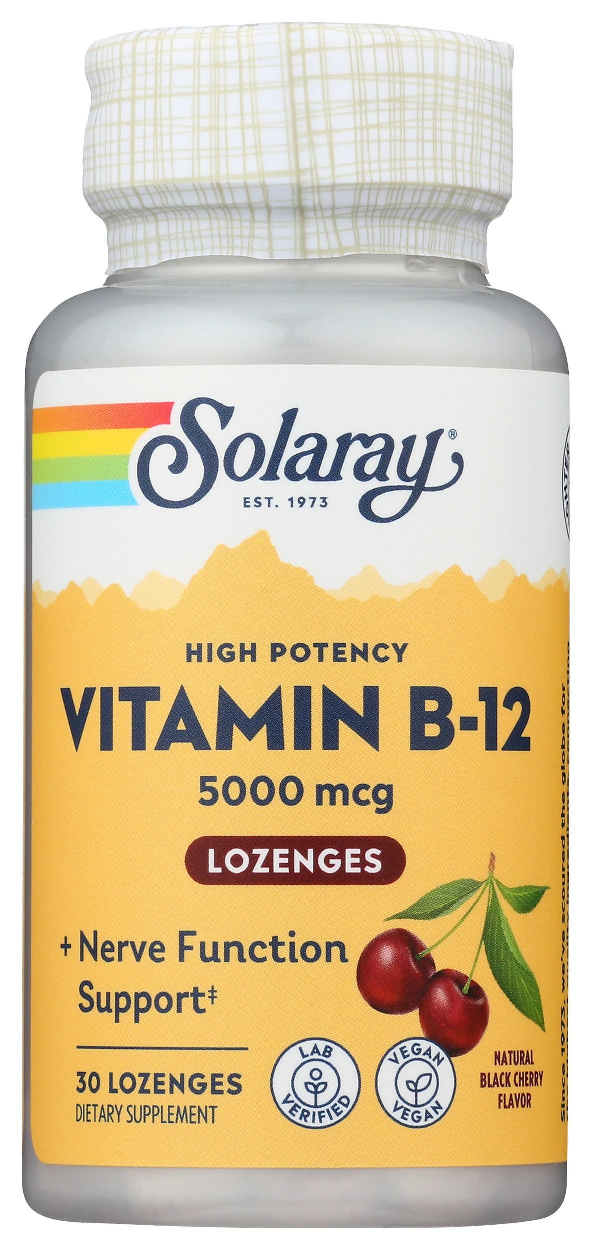 Solaray Vitamin B-12 5000 mcg 30 Lozenges Front of Bottle