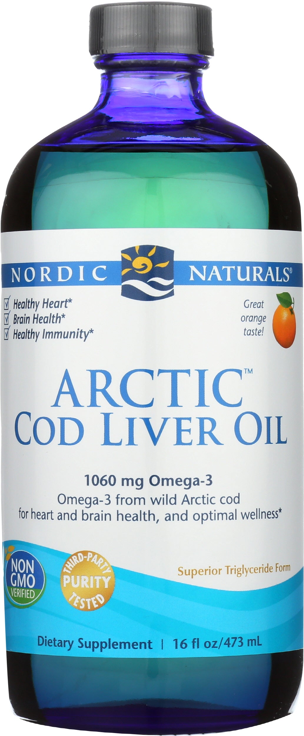 Nordic Naturals Arctic Cod Liver Oil 1060 mg 16 fl oz Front of Box