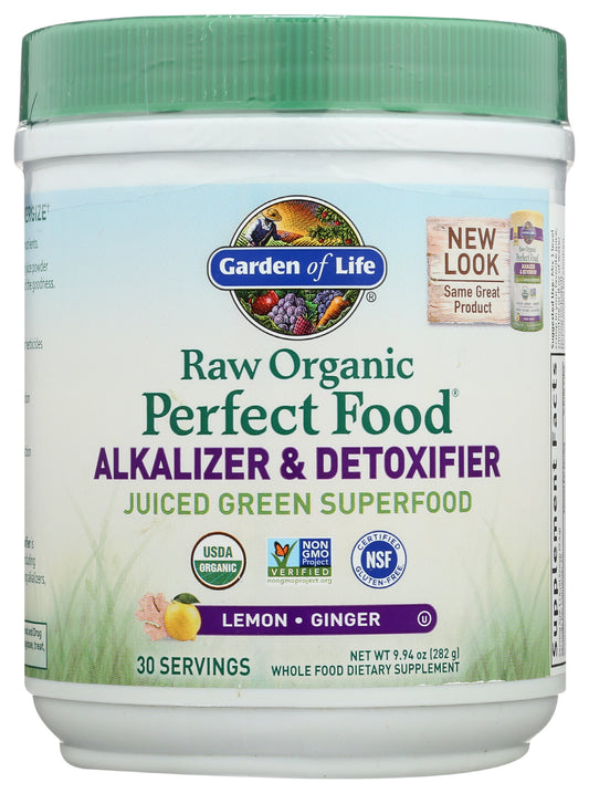 Garden of Life Raw Organic Perfect Food Alkalizer & Detoxifier 282g Front of Bottle