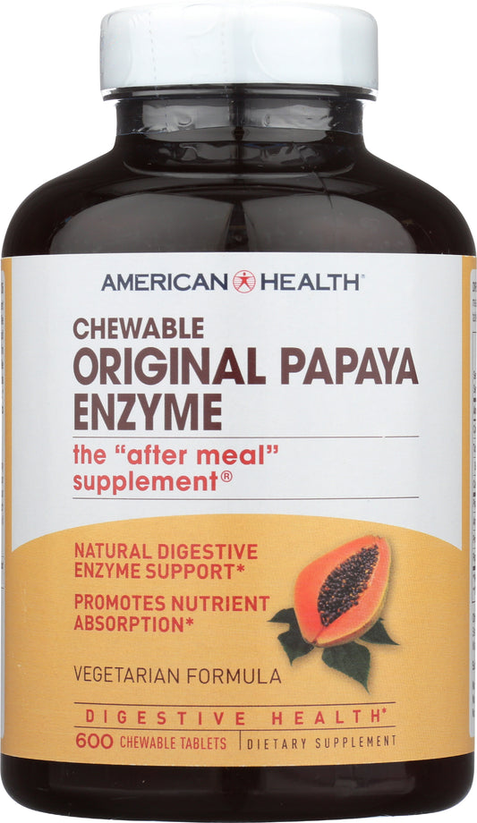 American Health Original Papaya Enzyme 600 Chewable Tablets Front