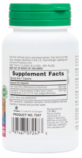 NaturesPlus Herbal Actives Red Yeast Rice Gugulipid 450 mg Complex 60 Vegan Capsules