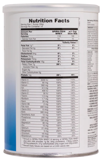 NaturesPlus Spiru-Tein Whey Protein Powder Vanilla 1.05 lbs